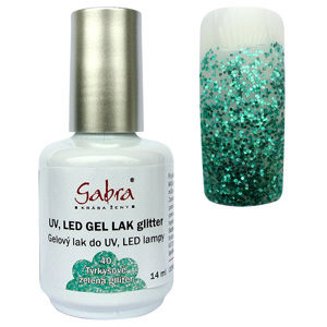 CEDRO  sole GABRA UV gel lak - Tyrkysově zelená glitter
